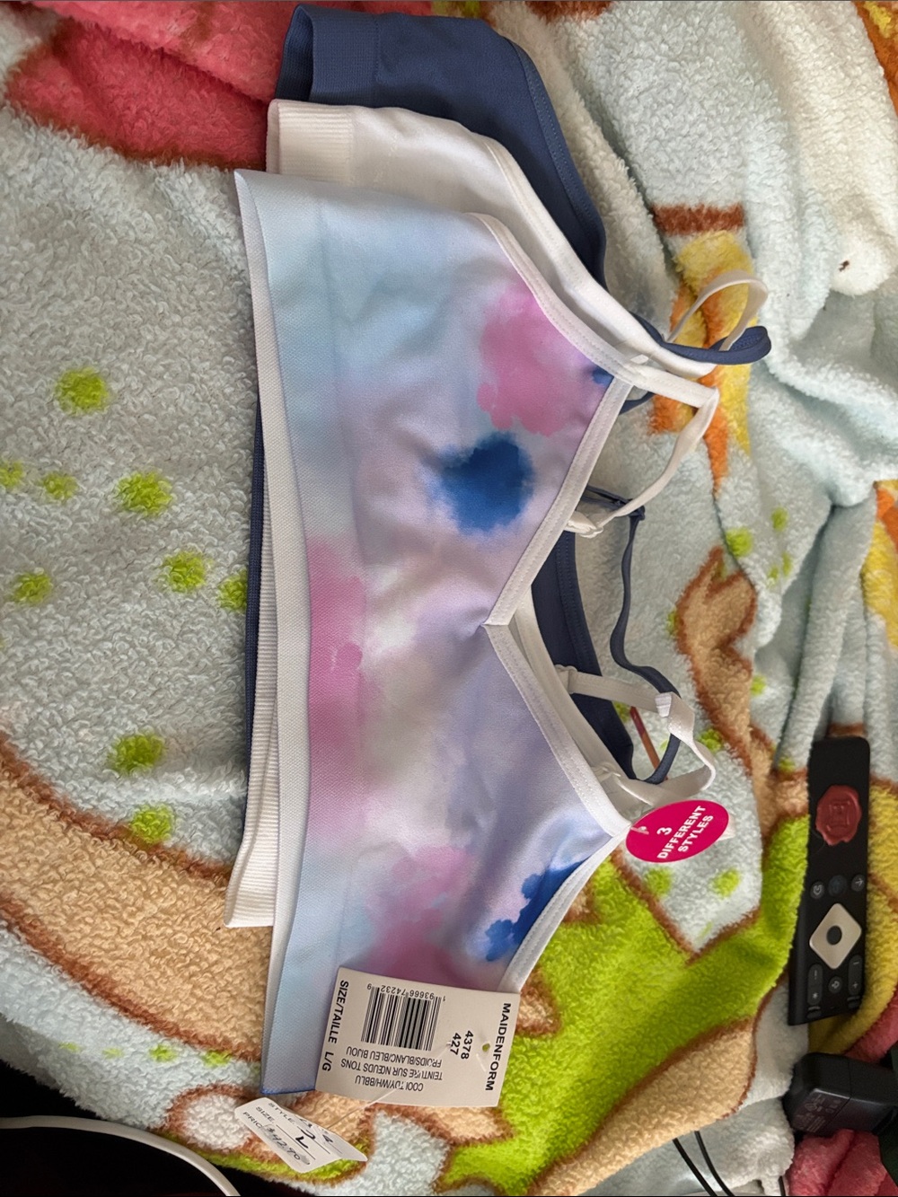 Maidenform Girls' Tie-Dye Bikini Bottoms - White, Pink & Blue